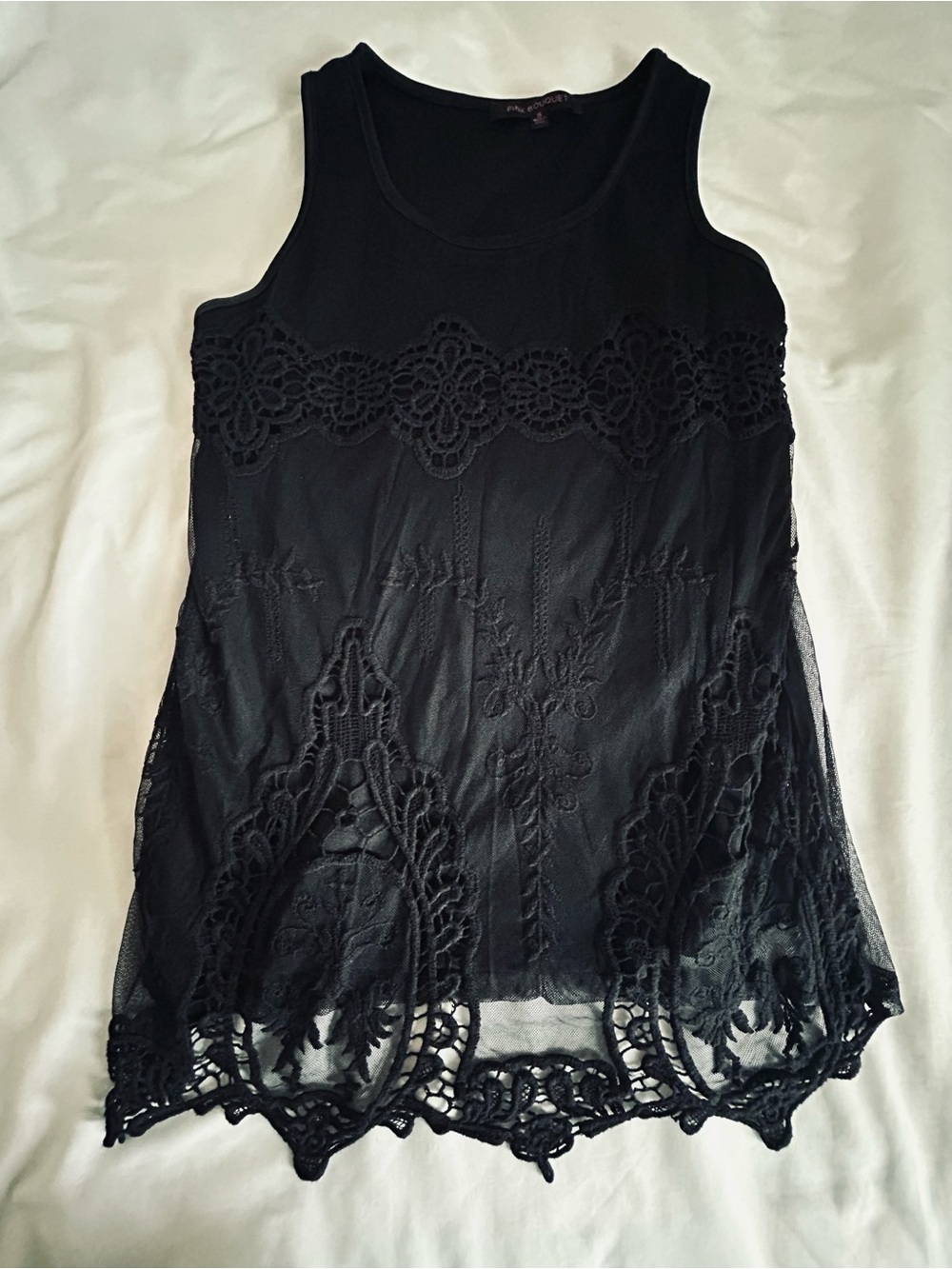 Black Lace-Trim Sleeveless Tank Top